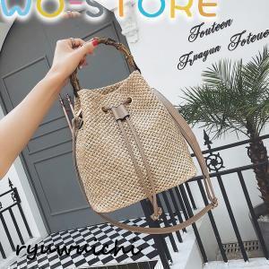 かご ストローバッグ 籠バッグ ショルダー 2way 夏 可愛い バンブー ハンドバッグ ミニ 浴衣 軽い