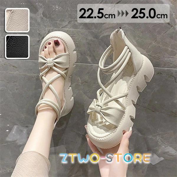 Rakuten - 厚底サンダル ストラップ お洒落なサンダル 厚底 サンダル 歩きやすい レディース かかとあり 夏 靴 女性 大人 美脚 シューズ シンプル カジュアル 22.5-25.0cm