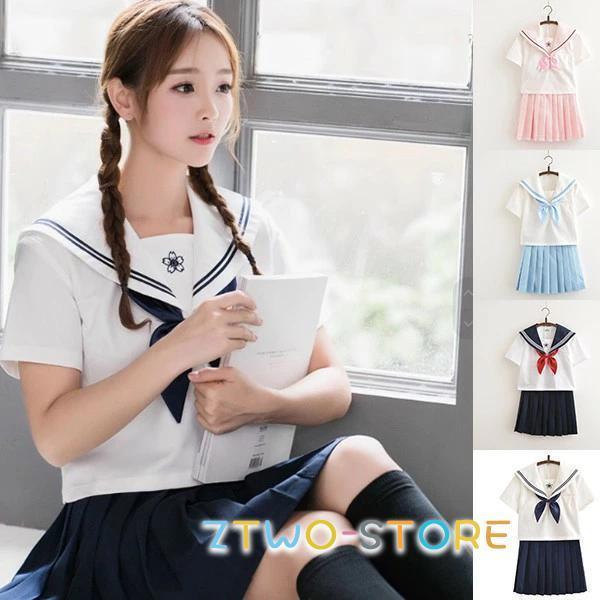 制服 セーラー服 半袖 リボン付き セーラー服 スカート 夏セーラー ピンク 女子高生 制服 桜の花柄 JK..