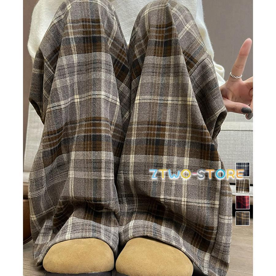 チェック柄パンツハイウエストワイドパンツ
