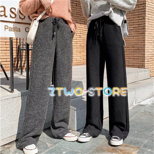 メ ガウチョパンツ レディース ニット 春秋冬 ニットパンツ 厚手 ワイドパンツ フレアパンツ ウエストゴム ロング丈 ハイウエスト ストレッチ