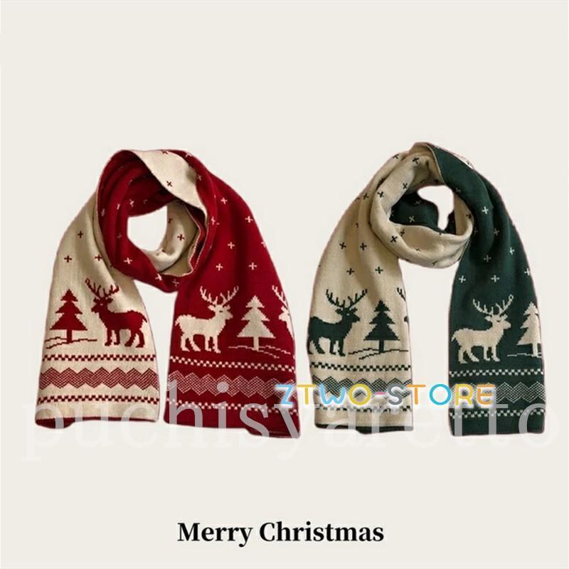 クリスマス マフラー 鹿 チェック柄 クリスマスツリー レディース メンズ スカーフ 新年 レトロ 総柄 ..