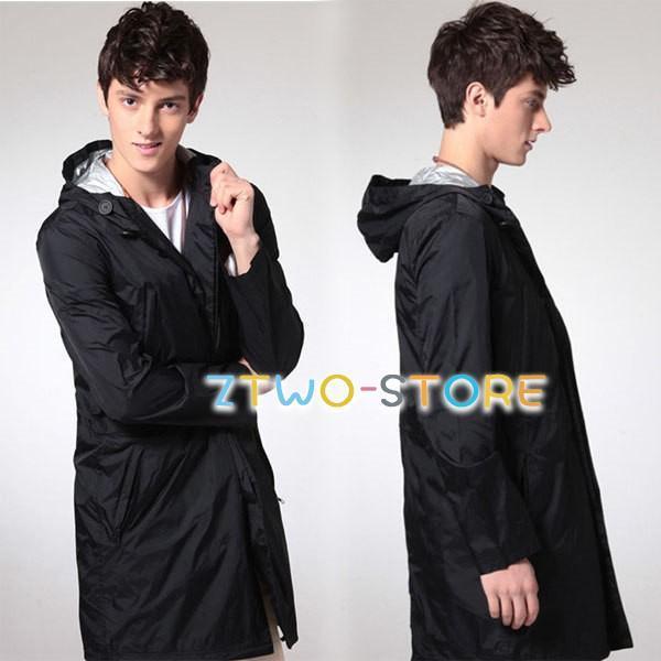 レインコート メンズ レインウェア ロング丈 ひざ丈 トレンチ 収納ポーチ付き 無地 おしゃれ 軽量 防水..