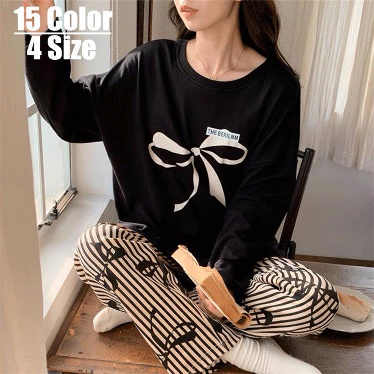 パジャマ レディース ルームウエア 綿 2点セット 長袖 ロングパンツ 春秋 大きいサイズ 可愛い 上下セット 部屋着 寝巻き かわいい 快適素材で通気性抜群の着心地良いデザイン くつろぎタイムに最適な人気パジャマ