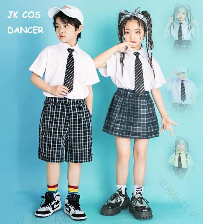 乐天商城 - 舞台で輝くキッズスタイル 学芸会ダンス衣装セット チェック柄で可愛い ネクタイ付きフォーマル 成長期サイズ対応 110cmから180cm 親子で選べるステージウエア