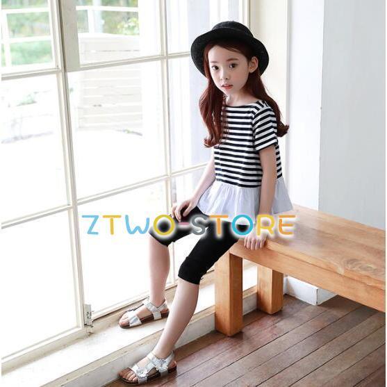 Ztwo楽天市場店の子供服 半袖 トップスTシャツ キッズ トップス トレーナー ウェア 運動着 キッズ 子供服 女の子 Tシャツ ボーダー 春夏 110-160cm｜アングル3