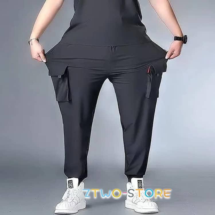 Ztwo楽天市場店の涼しい 無地 ポケット 夏 ワークパンツ ロングパンツ カーゴパンツ メンズ アイスシルク 大きいサイズ 作業着 ジョガーパンツ 薄手 ひんやり 涼感｜アングル3