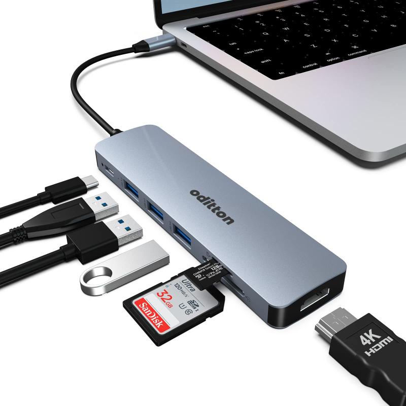 USB C nu, oditton USB C hbLO Xe[V 7 in 1 USB nu }`|[g A_v^[ HDMI, 100W PD, 3 USB 3.0, Type C bvgbvp SD/TF hbN