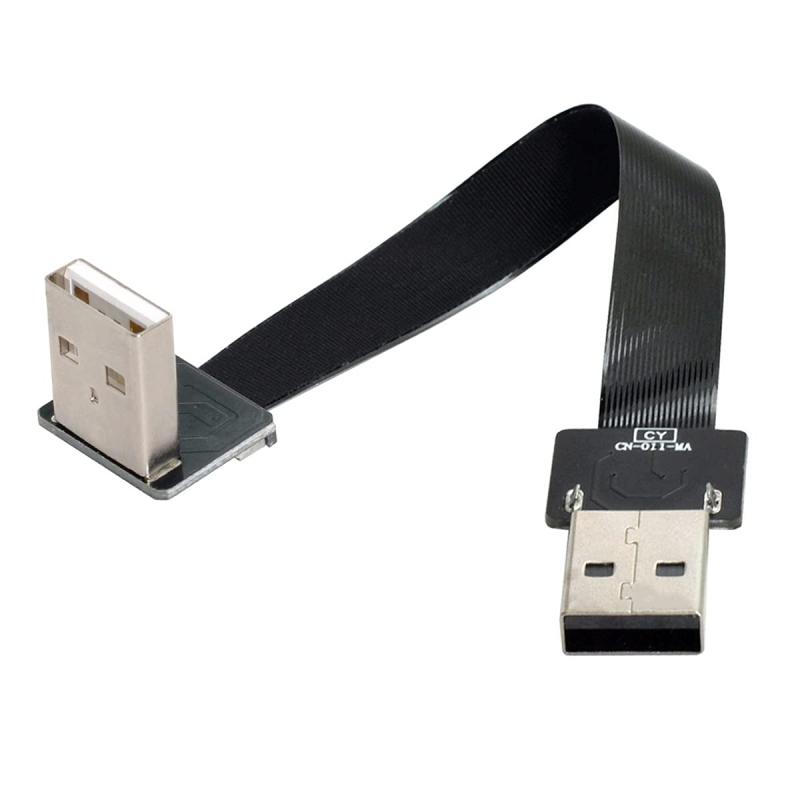 Cablecc USB 2.0 Down Type-AオスからType-AオスデータフラットスリムFPCケーブルダウンアングル90度FPV＆ディスク＆スキャナー＆プリンター200CM用