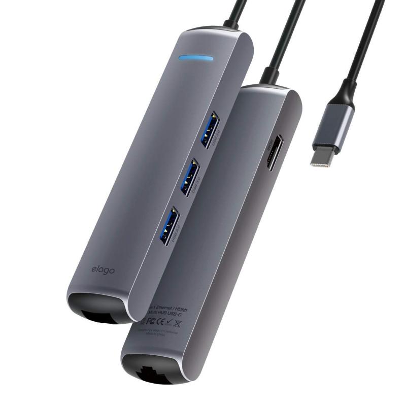 【elago】 USB C ハブ 6 in 1 USB Type C ドッキングステーション 4K HDMI出力 PD パワーデリバリー 充電 対応 USB-C / USB3.0 / HDMI / LAN ポート 搭載 アルミ ボディ マルチ 変換 アダプタ [ Mac OS / Windows OS/ Chro