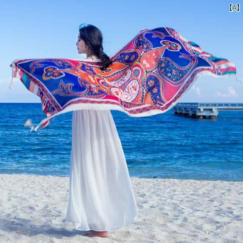 スカーフ ショール マフラー レディース レトロ アート 日焼け防止ビーチ タオル 夏 海