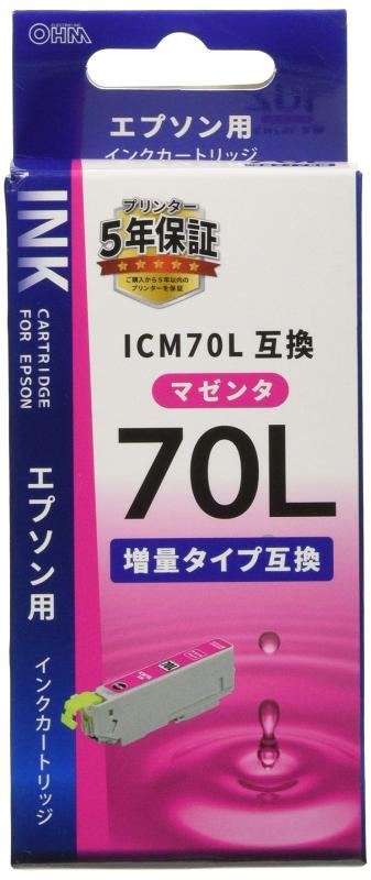 オーム電機　エプソン互換インク　ICM70L互換　マゼンタ×1　INK-E70LB-M