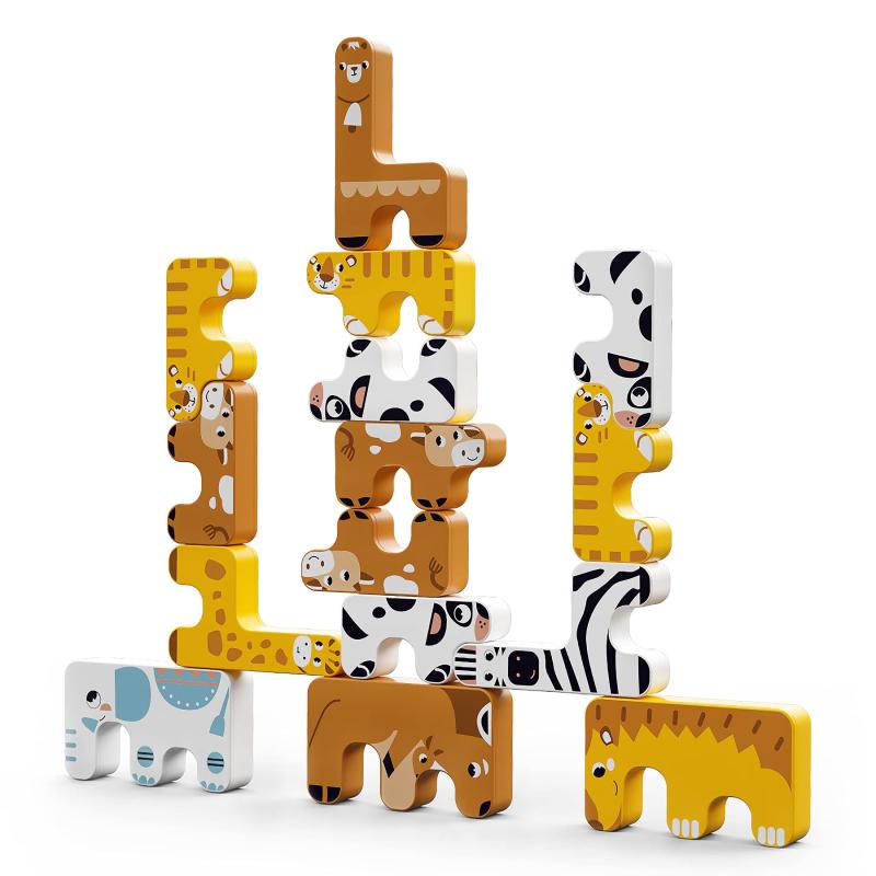 【Tumama】可愛い動物の積み木 15ピース 知育 ギフト おもちゃ Animals Stacking Games(brown/yellow/white) TM2539種類の動物の絵柄が15ピース入っていて、自由に積む事が出来ます。説明書には6種類の難易度別の積み方がありますので、チャレンジしてみてください様々な積み方をして、お子様と想像力を膨らませましょう