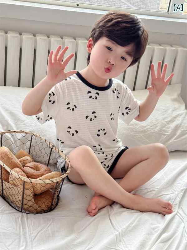 子供服 パジャマ 子供用 韓国 男の子 女の子 軽量 通気性 夏 サマー キッズ トップス ボトムス 半袖 ショートパンツ