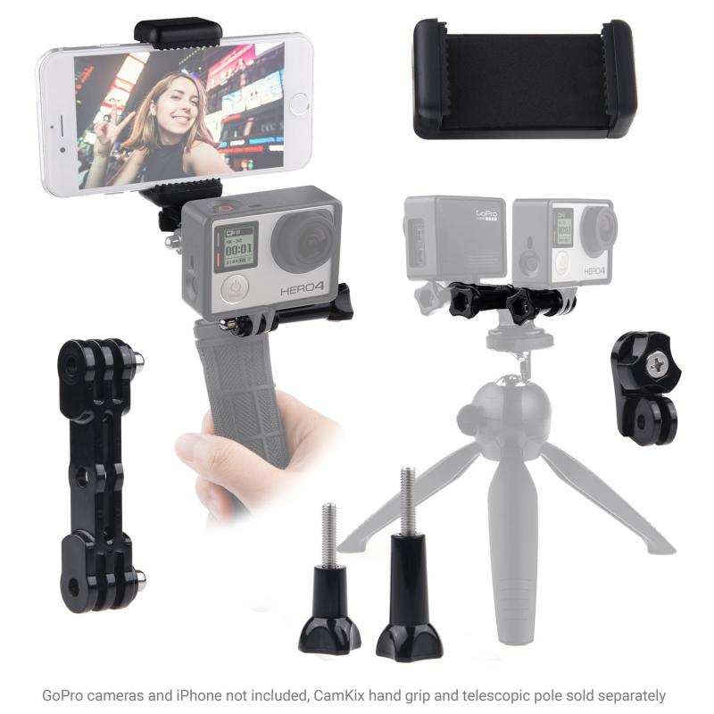 用安定GoPro Heroグリップ デュアルマウント 三脚アダプター ユニバーサルフォンホルダー付き ―同時に2つの異なるカメラアングルでビデオを録画 安定したショット写真 自撮り