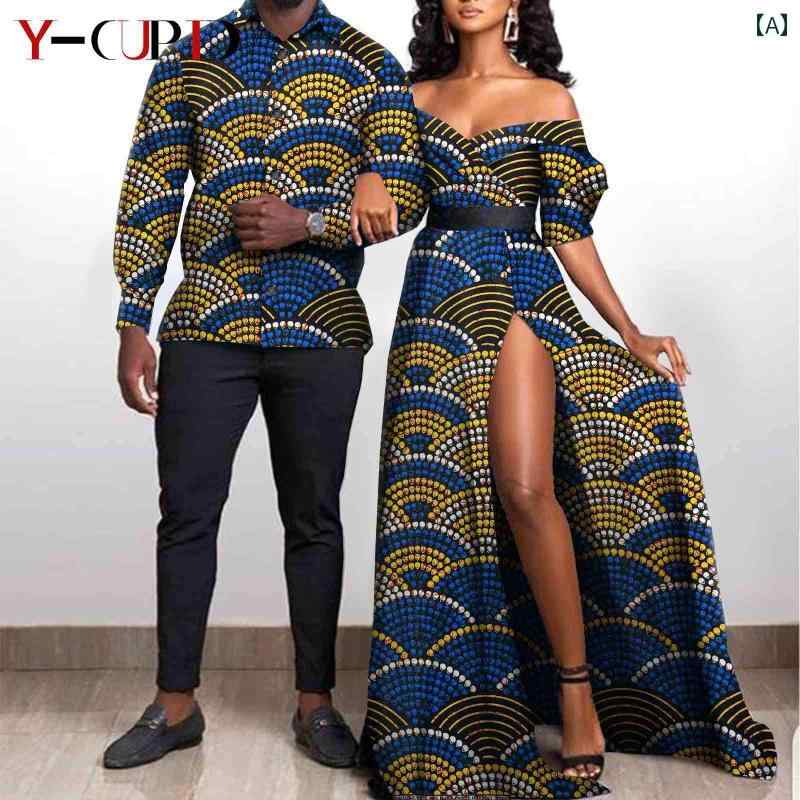 ファッション トップス ドレス カップル スーツ ワンピース プリント ロング エスニック 衣料品 アフリカン風 ユニセックス カップル