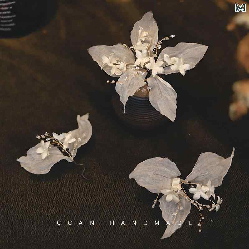 ヘア アクセサリー サテン 花びら ヘア ピンセット 花嫁 結婚式 ドレス ウェディングアクセサリー 髪飾り 韓国