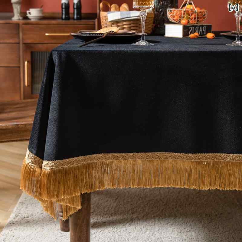 テーブルクロス 長方形テーブル ダイニングテーブル シンプル ブラック ベルベット ゴールド ウィスカー 感 ラウンド