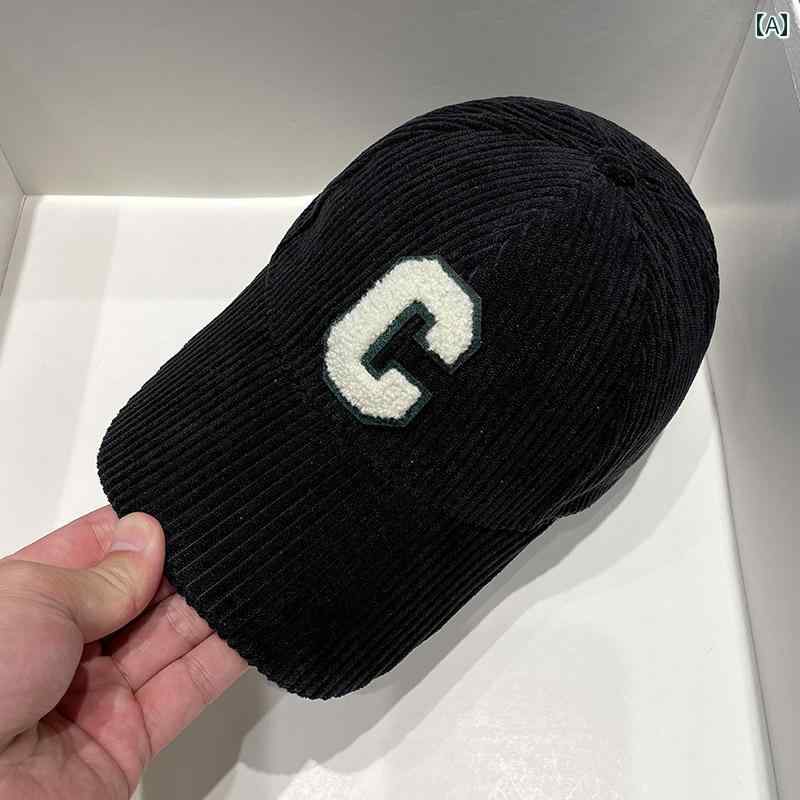 帽子 韓国 刺繍 C文字 コーデュロイ 野球帽 女性用 秋冬 ファッション 男性用 ピークハット