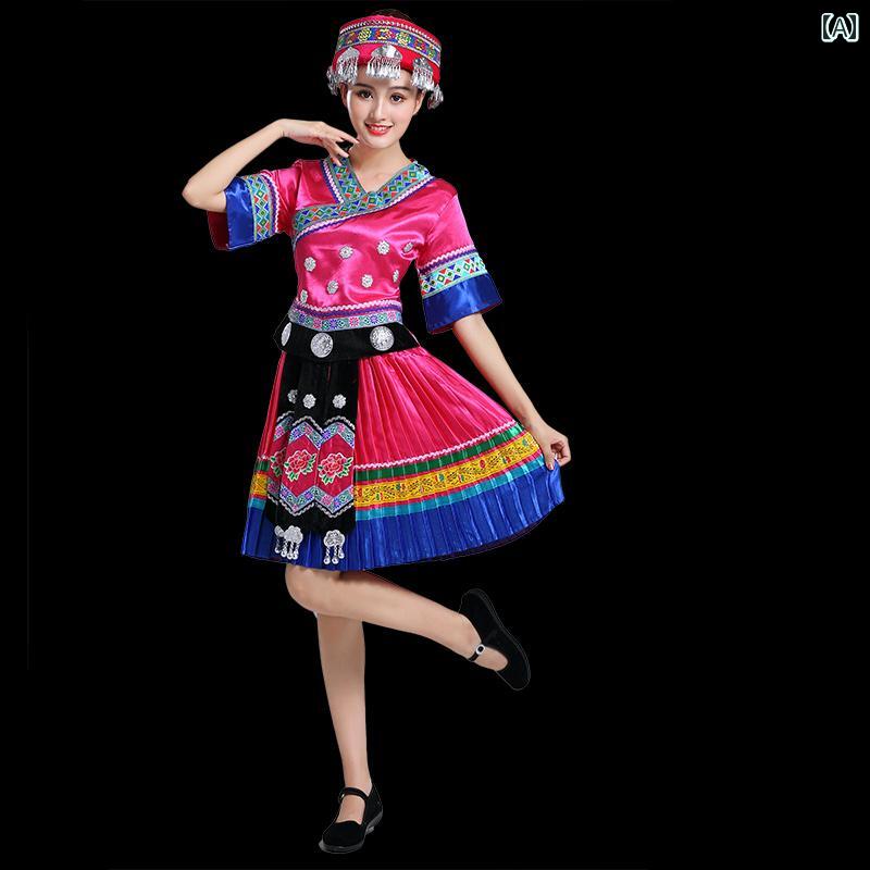 チワン族 大人 ダンス 衣装 ヤオ 族 イ族 ミャオ 族 少数 民族 レディース パフォーマンス ダンス 民族舞踊