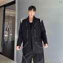 韓国 ショー メタルチェーン スーツジャケット コントラストカラー レザー ショルダーパッド シルエット 感 ストリート