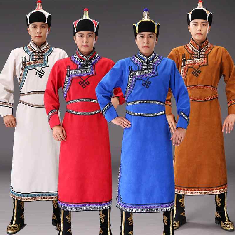 モンゴル 服 メンズ ローブ フェイク バック スキン ベルベット デイリー 伝統的 ロング 少数 民族 ステージ 衣装