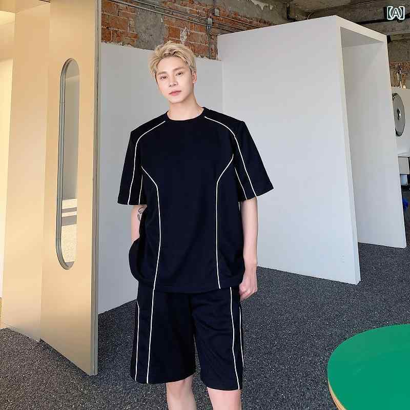 韓国 Tシャツ メンズ 男性用 ラウンドネック 夏 五分袖 ゆったり シンプル ファッション ハーフスリーブ