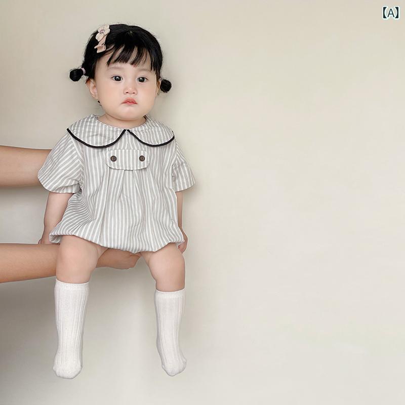 ベビー 夏服 女の子 赤ちゃん バッグ 夏 半袖 ジャンプ スーツ 薄型 メンズ クロール ユニセックス ストライプ 2