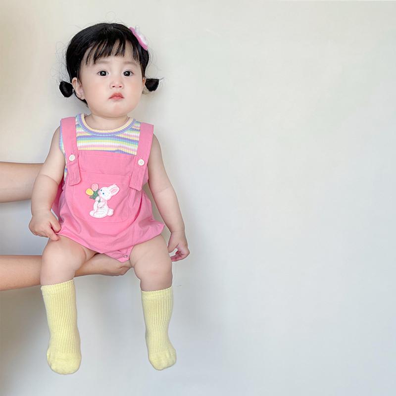 女の子用 ベビー 夏服 おしゃれ サロペット セット かわいい ワンピース 2点 セット 夏 着痩せ 薄手 うさぎ