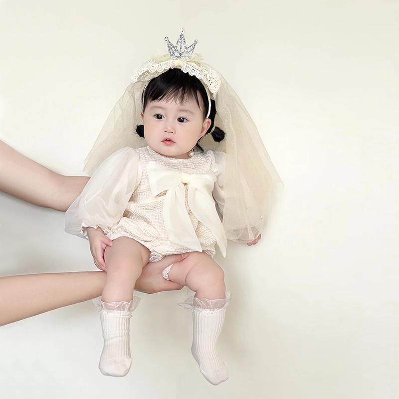 ベビー プリンセス ハリ かわいい ロンパース スーツ 女の子 赤ちゃん 満月 百日 ドレス 春 長袖