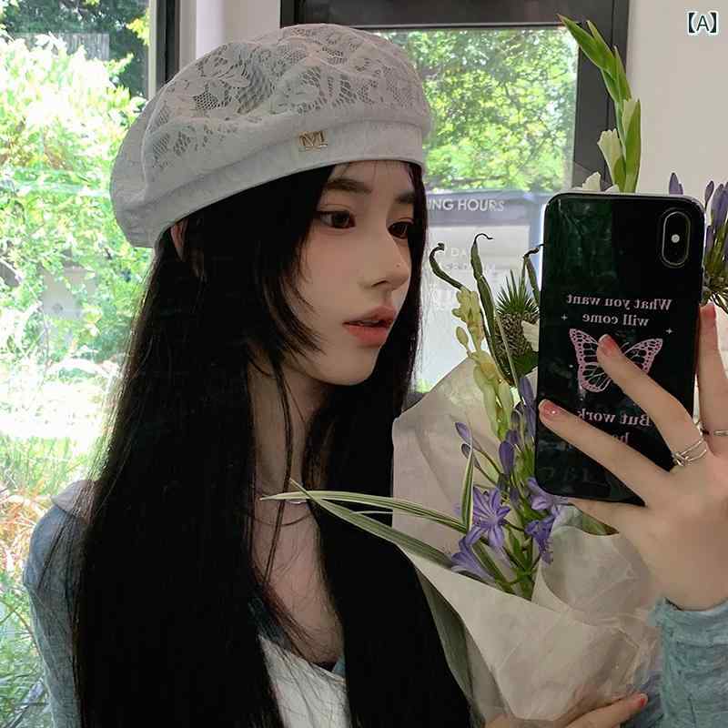 ホワイト レース 帽子 キャップ おしゃれ かわいい 夏 通気性 画家 韓国 ブラック ベレー帽 シンプル