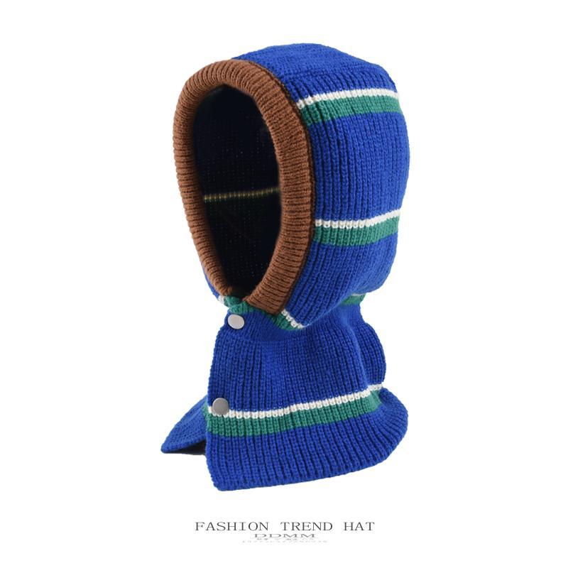 韓国 ストライプ ニット帽 ネック スカーフ レディース 一体型 目出し帽 メンズ 秋冬用 暖かい ウール帽子