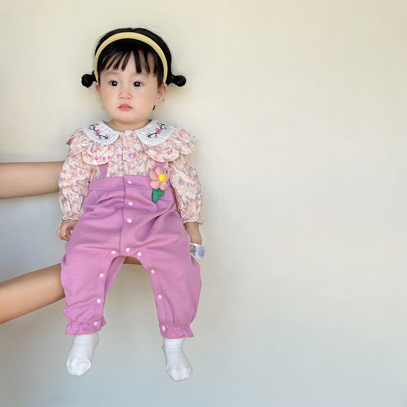 赤ちゃん 秋 ジャンプ スーツ 花 カバー オール 女の子 赤ちゃん 人形 襟 服 かわいい 秋 クローラー オールインワン 花柄