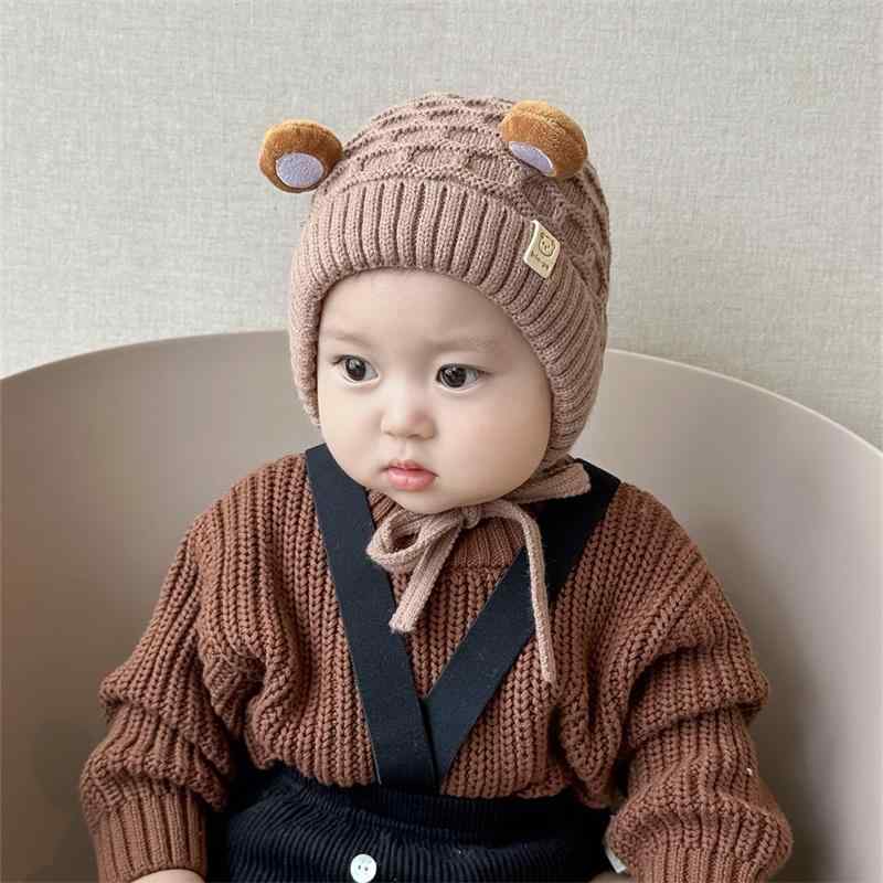 赤ちゃん 耳 保護 帽子 秋冬 ベビー かわいい 0612ヶ月 新生児 プルオーバー ニット 暖かい ニット帽 男女兼用