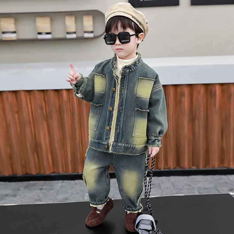 楽天ズボラ美ボーイズ 子供 ジャケット パンツ セット デニム 韓国 男の子 レトロブルー 冬 ファッション 上着 ズボン