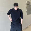 メンズ トップス 夏 ハーフタートルネック ストライプ 半袖 Tシャツ 韓国 万能 ボトム ラウンドネック 冷感