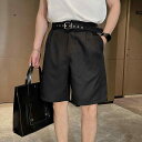ハーフパンツ メンズ 夏 ファッション ベルト カジュアル ショートパンツ ソリッドカラー ミディアムパンツ カジュアル ミッドハイウエスト 五分丈パンツ