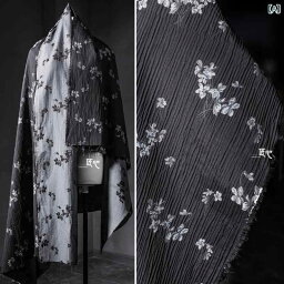 カットクロス 生地 幅133cm 長さ50cm diy素材 布 黒 白 両面 桜 ジャカード 綿 麻 プリーツ 質感 芸術的 チャイナ風 漢服 スカート