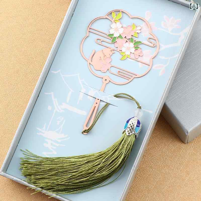 ブックマーク しおり 中国風 チャイナ風 金属 精巧 レトロ ギフト 贈り物 美しい 上品 桜 猫 彫刻