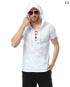 メンズ トップス 夏 ライト グレー 半袖 フード付き Tシャツ ひも付き 日焼け防止 綿 弾性 筋肉 フィットネス ウェア 特大サイズ