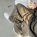 ファッション メンズ 男性用 夏 チェック柄 パンツ ストレート レッグ カップル ワイドレッグ カジュアル 韓国 ダッドパンツ ズボン