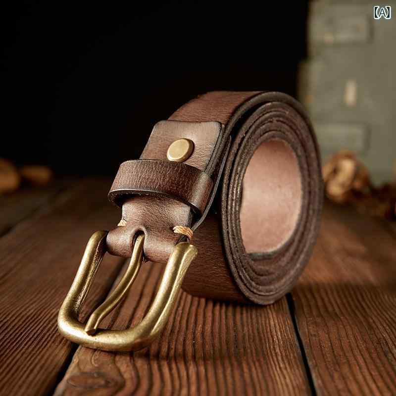 銅 バックルベルト メンズ 革 ピンバックル 第一層 魅惑的 牛革 ベルト レトロ ジーンズ ベルト 幅35cm