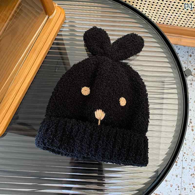 かわいい クマ ぬいぐるみ 黒 ウール帽子 女性用 秋冬 暖かい 耳保護 プルオーバー ニット帽子 大きい