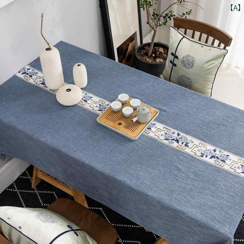 テーブルクロス チャイナ風 会議テーブル コットンリネン 長方形 和風 レトロ 禅 感 コーヒー テーブル デスクテーブル