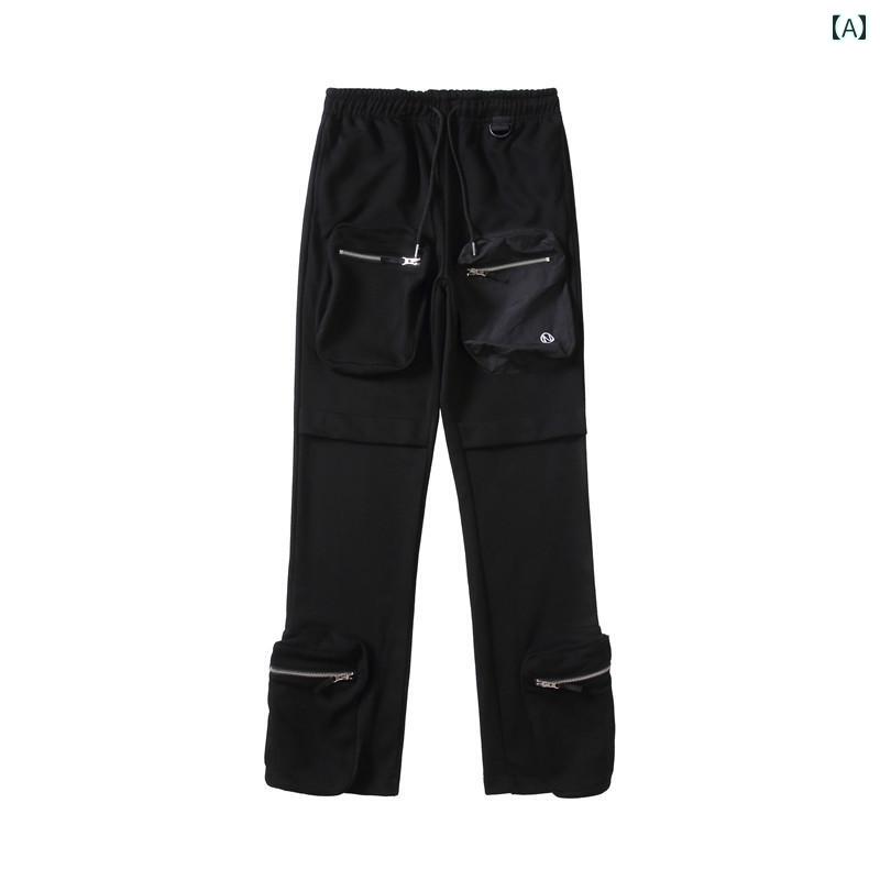 ストリート パンツ ファッション マルチポケット ジッパー 機能的 ワークパンツ カジュアル パンツ メンズ レディース ストレート