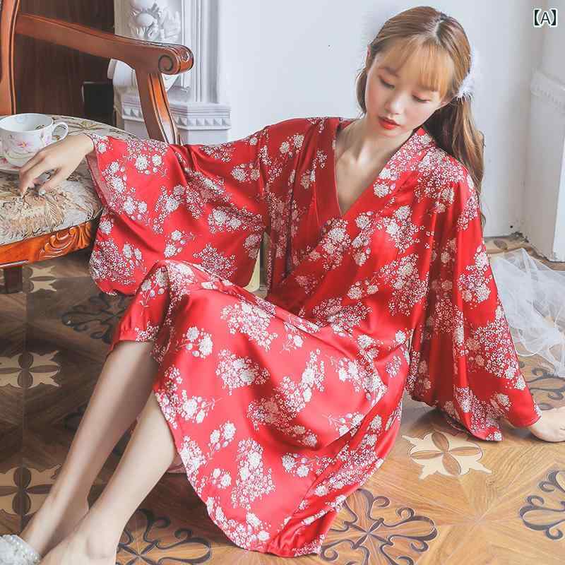 パジャマ レディース ルームウェア 寝間着 秋 中国風 セクシー 長袖 甘くて かわいい 赤い レトロ ネグリジェ 着物
