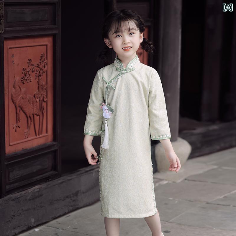 チャイナドレス キッズ 子供服 女の子 コスプレ 民族衣装 ワンピース さわやか 写真 撮影 レトロ 古風 イベント 牧歌的 伝統的 中国風 レース