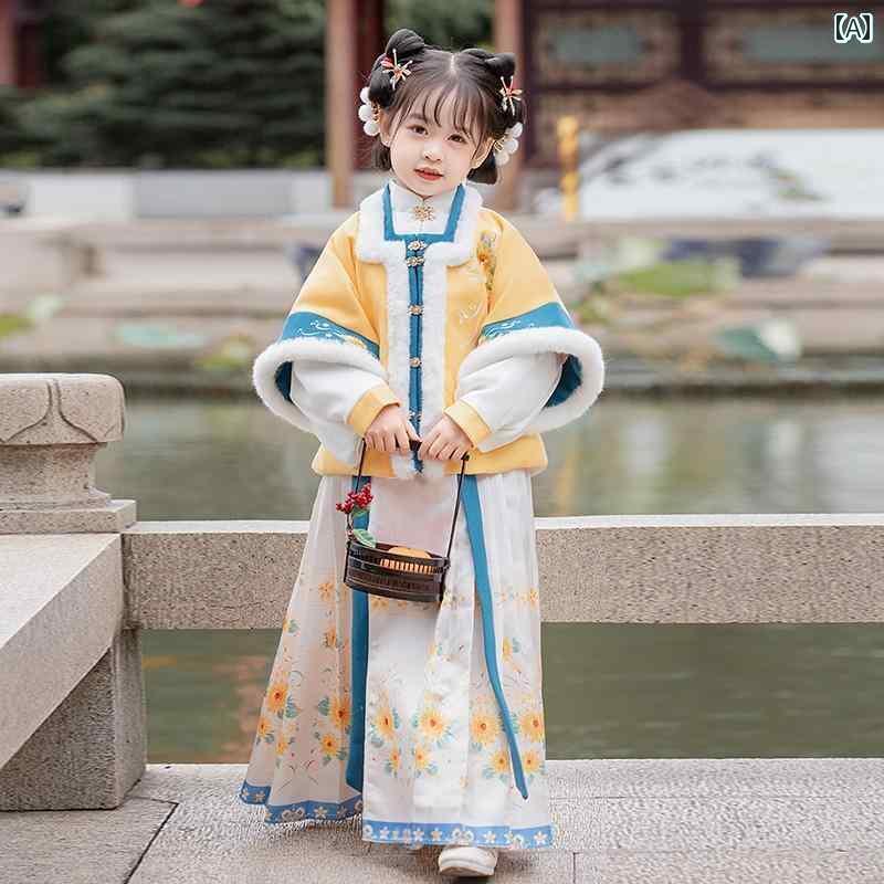 楽天ズボラ美キッズ 民族衣装 コスプレ 子供服 韓服 チャイナ風 トップス スカート 冬服 厚手 刺繡 写真撮影 衣装 パーティー エキゾチック かわいいキュート 女児