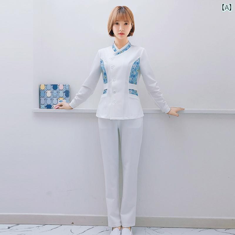 クリニック 制服 介護 リハビリ ユニフォーム 韓国 ハイエンド スリムフィット 花柄 秋冬 ケア 歯科 医..