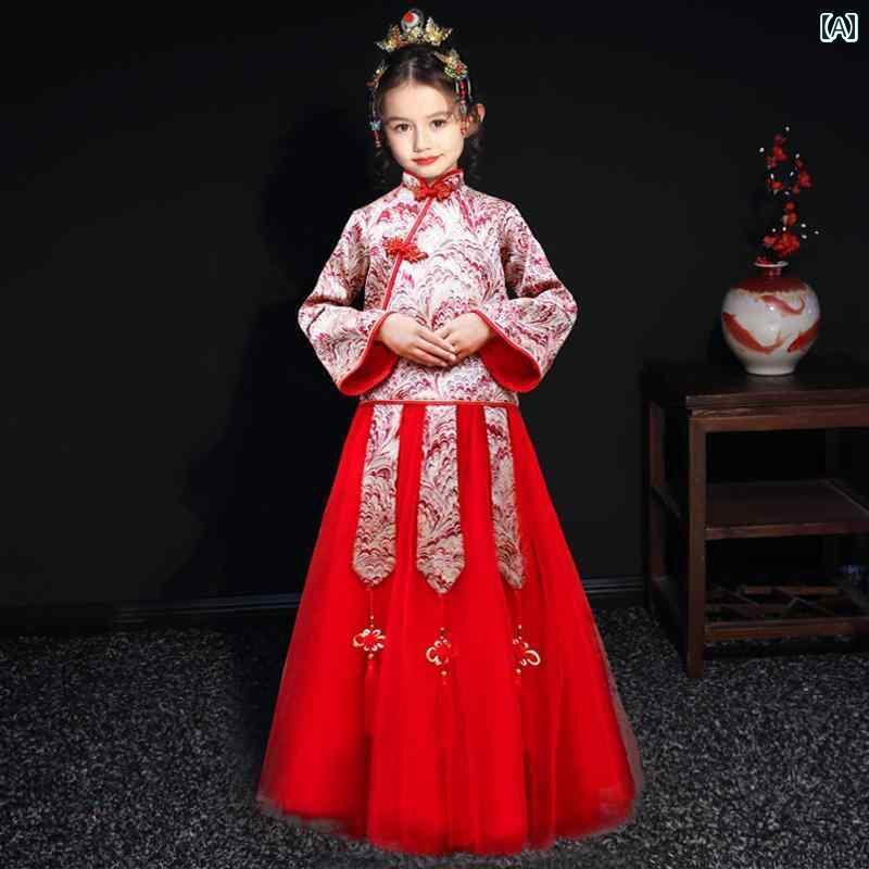 民族衣装 コスプレ キッズ 女の子 プリンセス チャイナ風 ファッション オールシーズン ロング プリーツ スカート レトロ